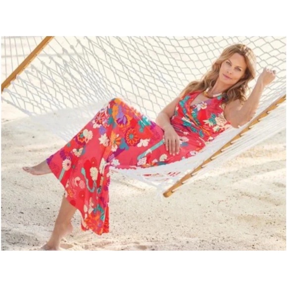 NWT Soft Surroundings Poise Dress Sun Kissed Coral Maxi Floral Plus Size 2X - Picture 2 of 15
